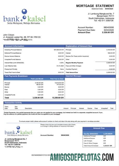 imprimível Modelo Word e PDF de declaração de hipoteca do Banco da Indonésia Kalsel